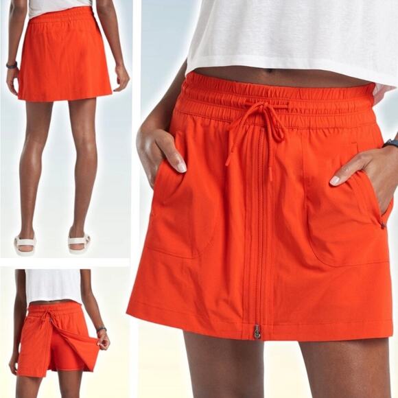 Athleta Expedition Skort Torch Red Orange Zip Front Short Skirt Athletic 14 - Picture 1 of 13